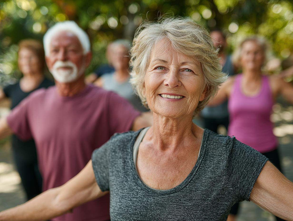 Familie fericită făcând exerciții împreună în parc